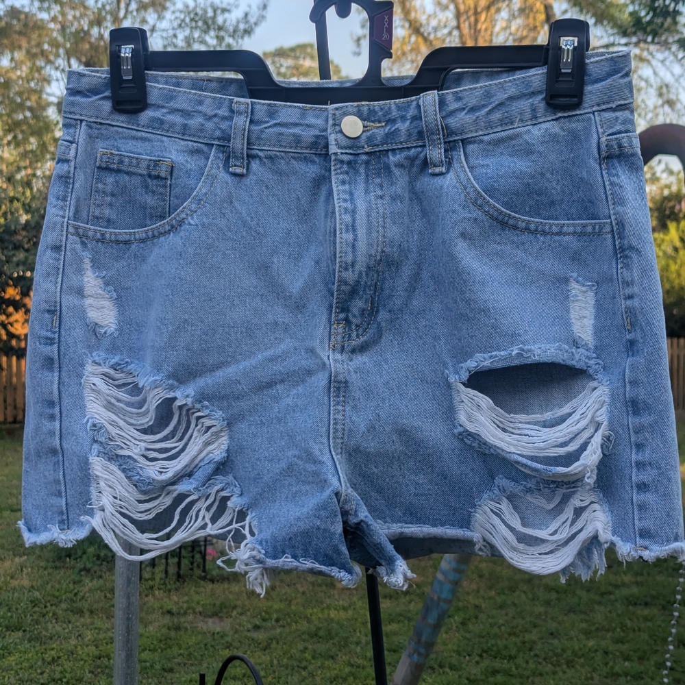 SHEIN Light Blue Distressed Denim Jean Shorts